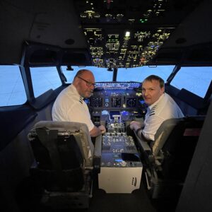 a view from the 737 cockpit with Gareth our pilot to the right